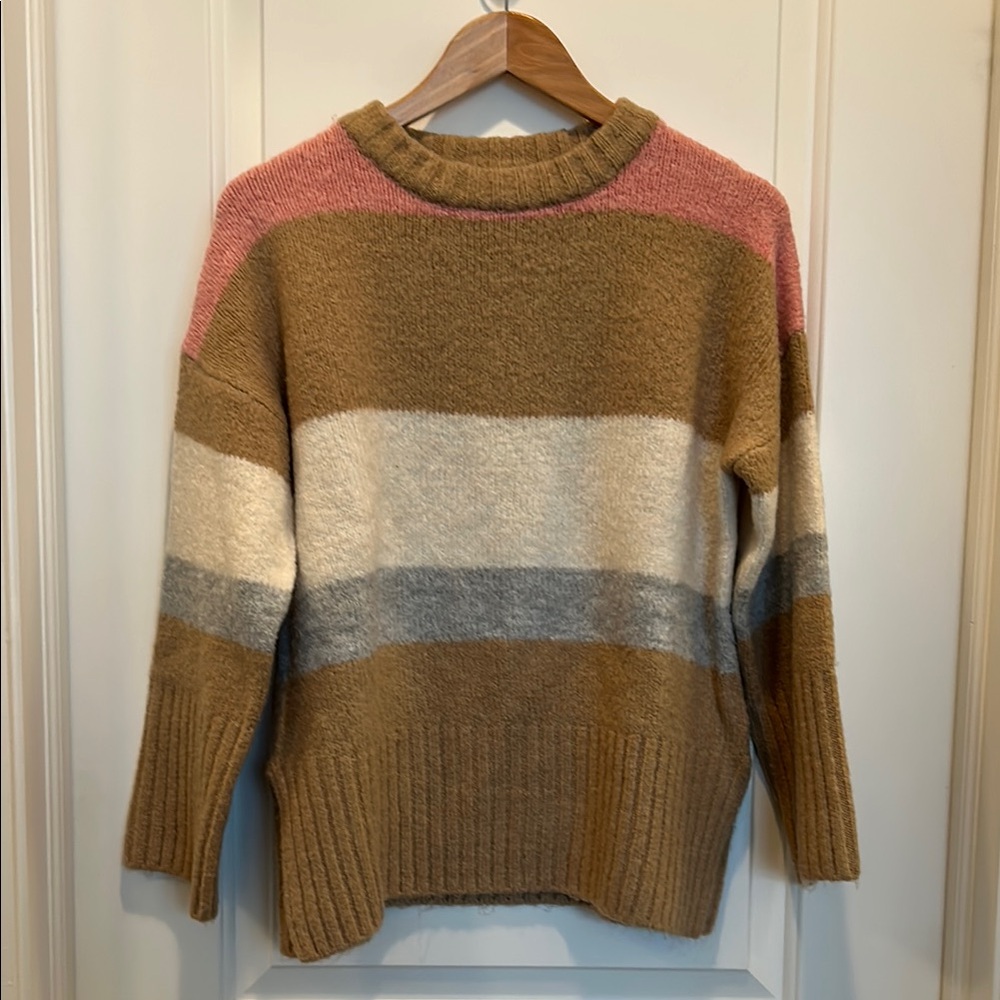 Topshop Pink and Tan Crew Neck Sweater
